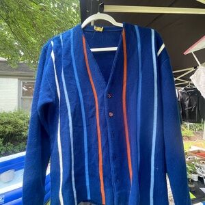 Vintage Blue and Orange Striped Cardigan